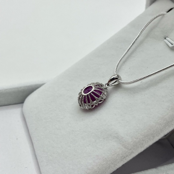 6.38 CT Natural Ruby Sterling Silver Pendant Necklace - Picture 5 of 6